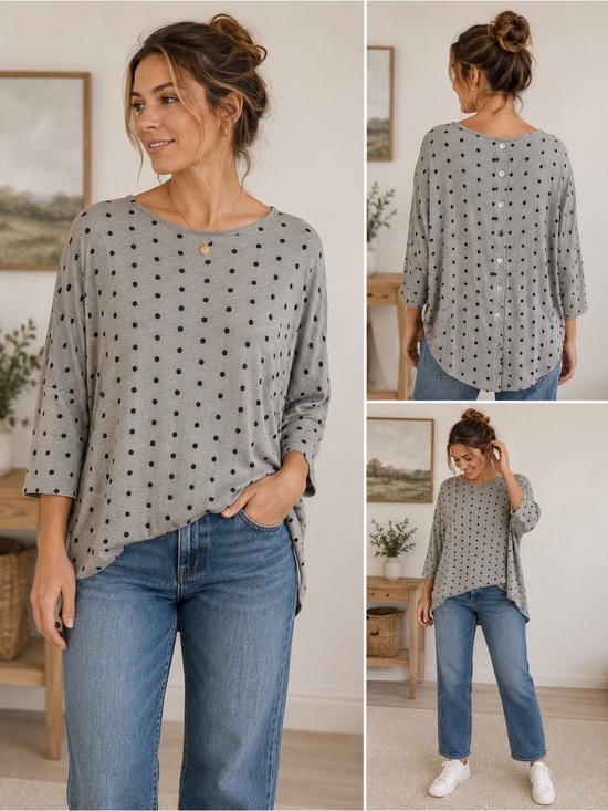 shannon passero Tops - Gray Polka Dot Women's Top